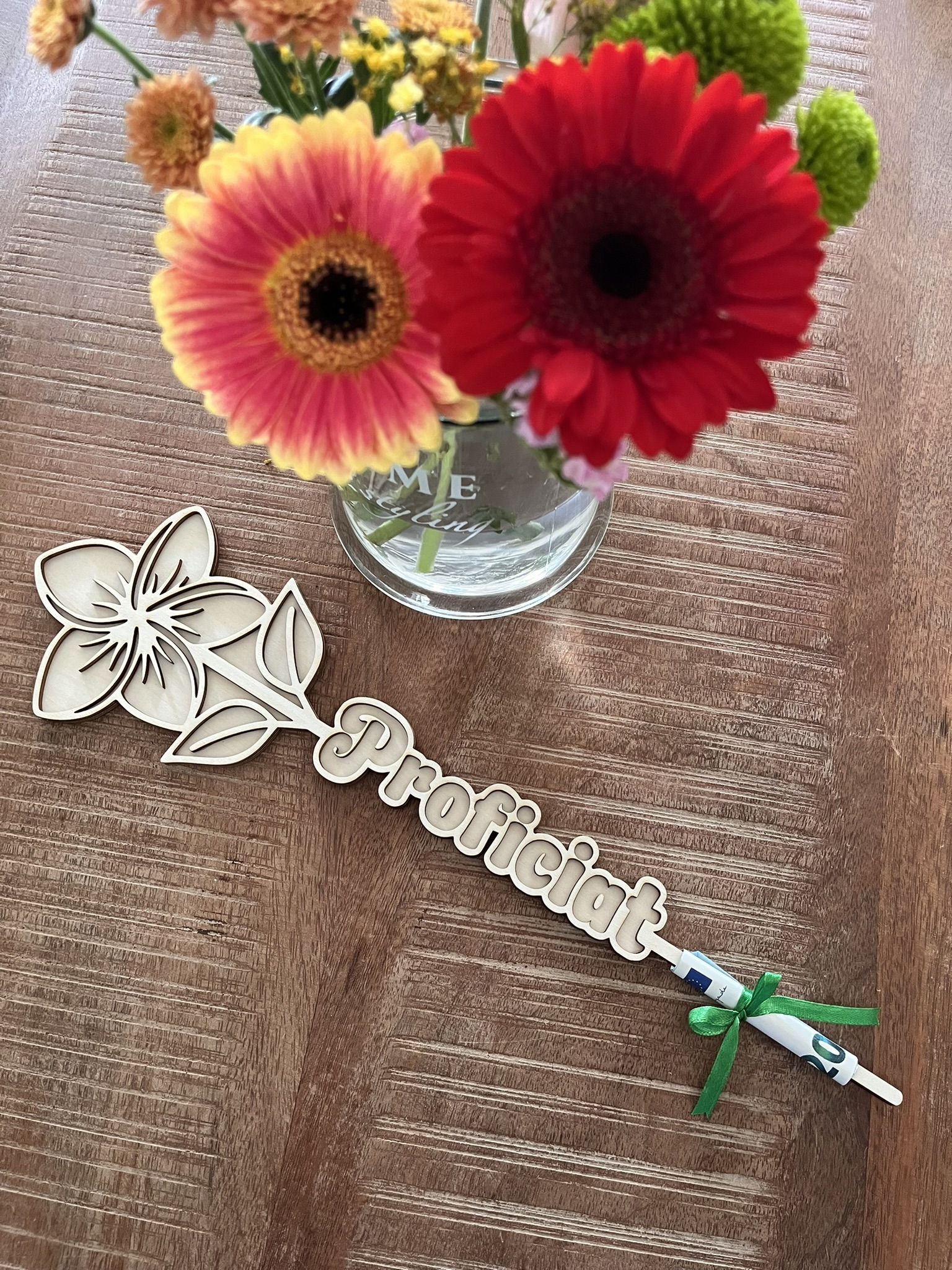 Houten bloem "Proficiat" - Afbeelding 4