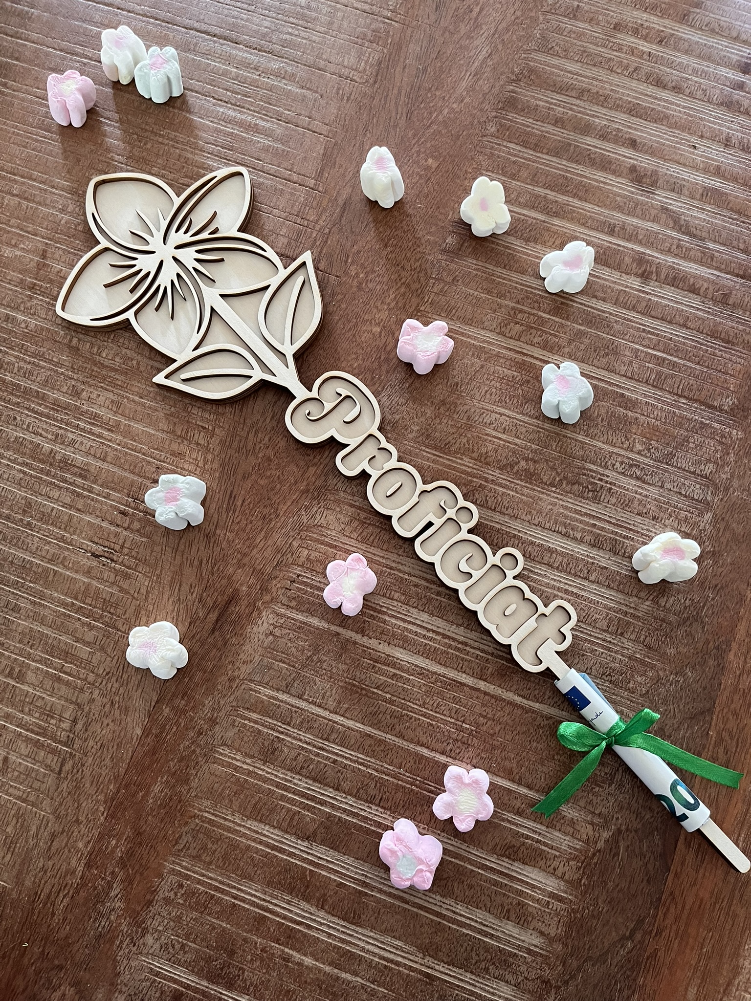 Houten bloem "Proficiat" - Afbeelding 3